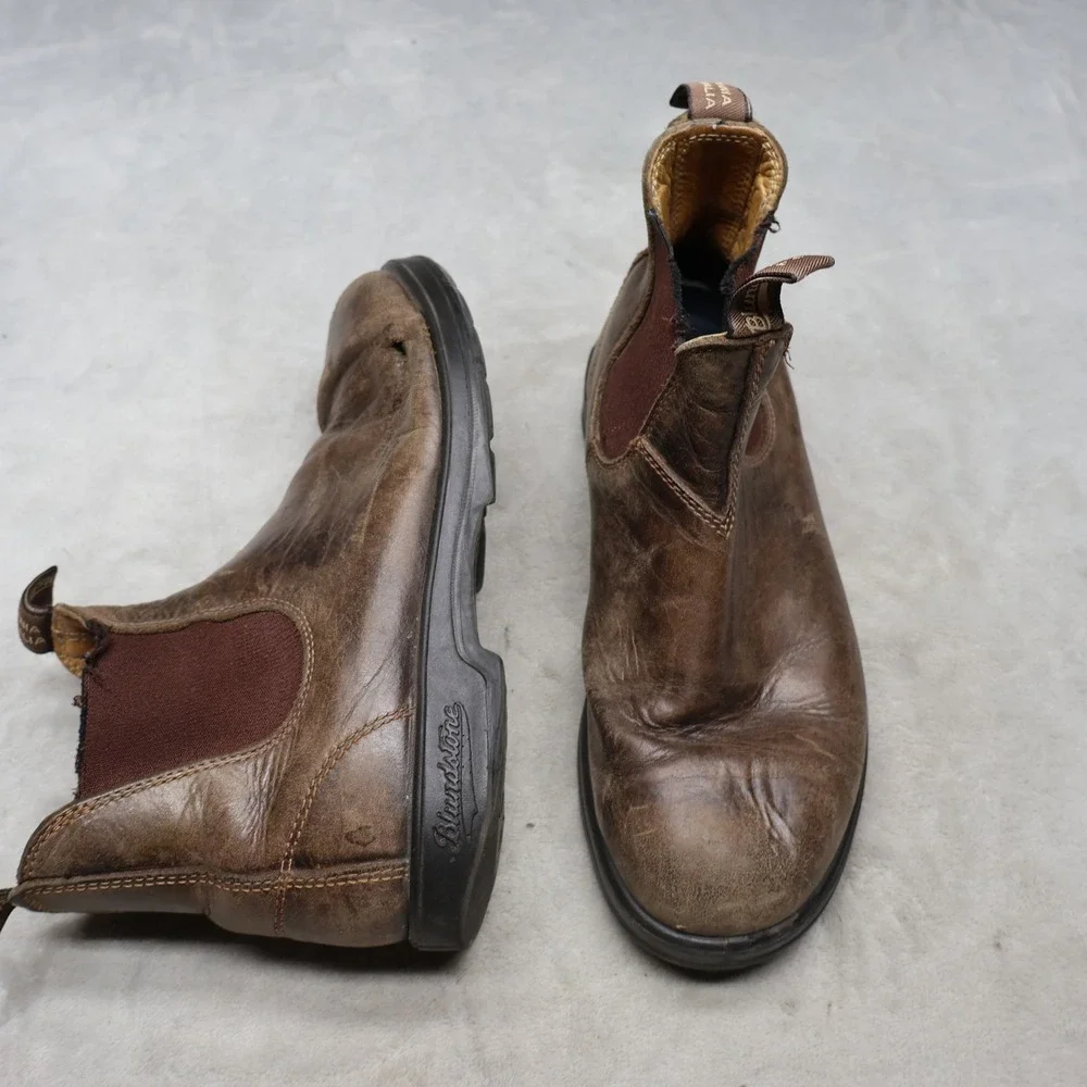 Blundstone‎ Mens 8 Chelsea Boots Brown Leather Rugged Slip On Workwear READ